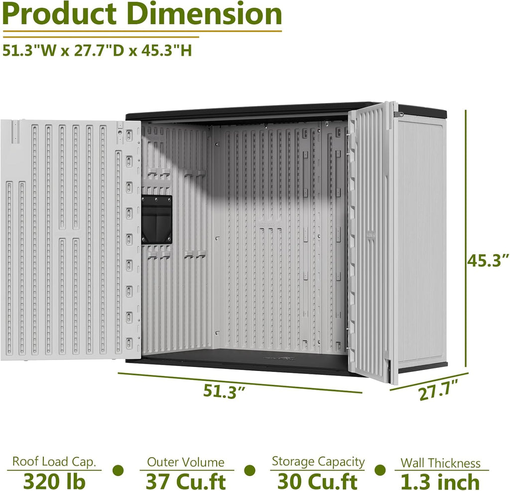 HOMSPARK 37 Cu.Ft Outdoor Storage Shed Weather Resistant, Multi Functional | Double-Wall Resin Storage Sheds & Outdoor Storage Box Waterproof for Backyard Garden Patio Lawn (Light-Grey)