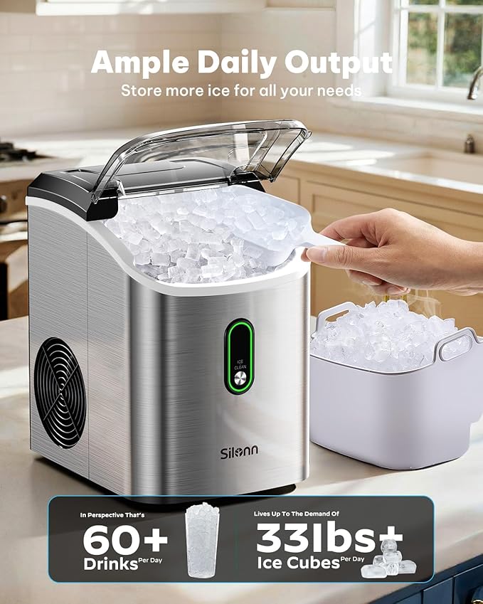 Silonn Nugget Ice Maker Countertop, Pellet Ice Machine
