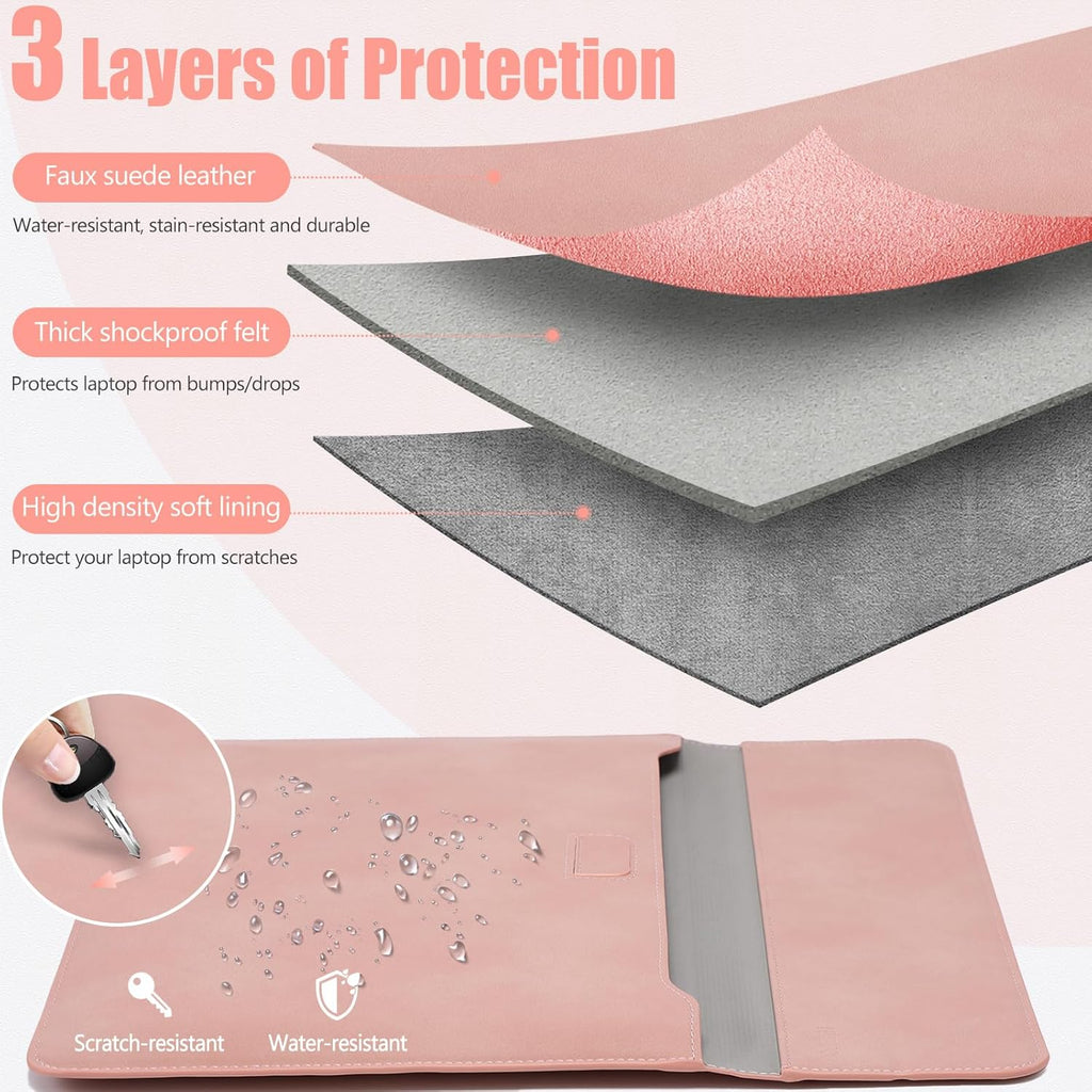 HYZUO 15-16 Inch Laptop Sleeve Case with Stand Feature for MacBook Pro 16 M4/M3/M2/M1 Pro/Max 2025-2019, XPS 15, MacBook Pro 15 2015-2012, Samsung Galaxy Book Flex/Pro 15, Pink