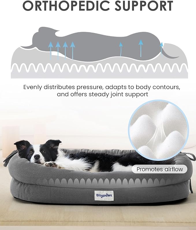 bilypaws Orthopedic Dog Bed for Large Dogs, Pet Sofa Bed with Egg Crate Foam, 4-Sided Bolster, Removable Washable Cover & Anti-Slip Bottom, XX-Large Dark Gray