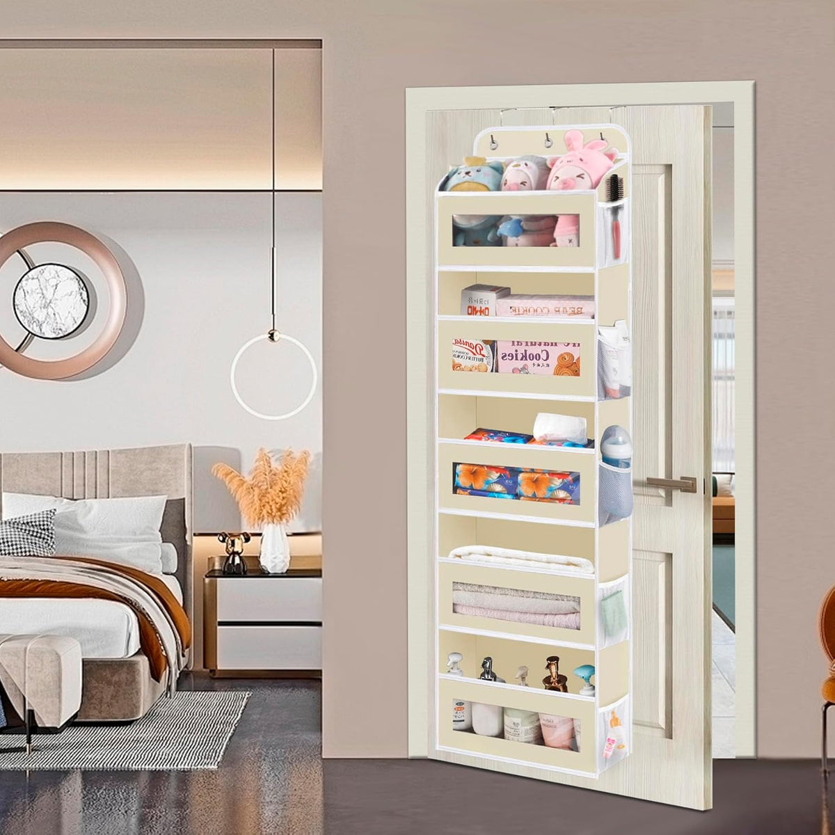 Over The Door Organizer, 5 Shelves Closet Door Hanging Organizer with 10 Mesh Pockets, Nursery Closet Organizer, Baby Essentials, Dorm Room Essentials for Girls