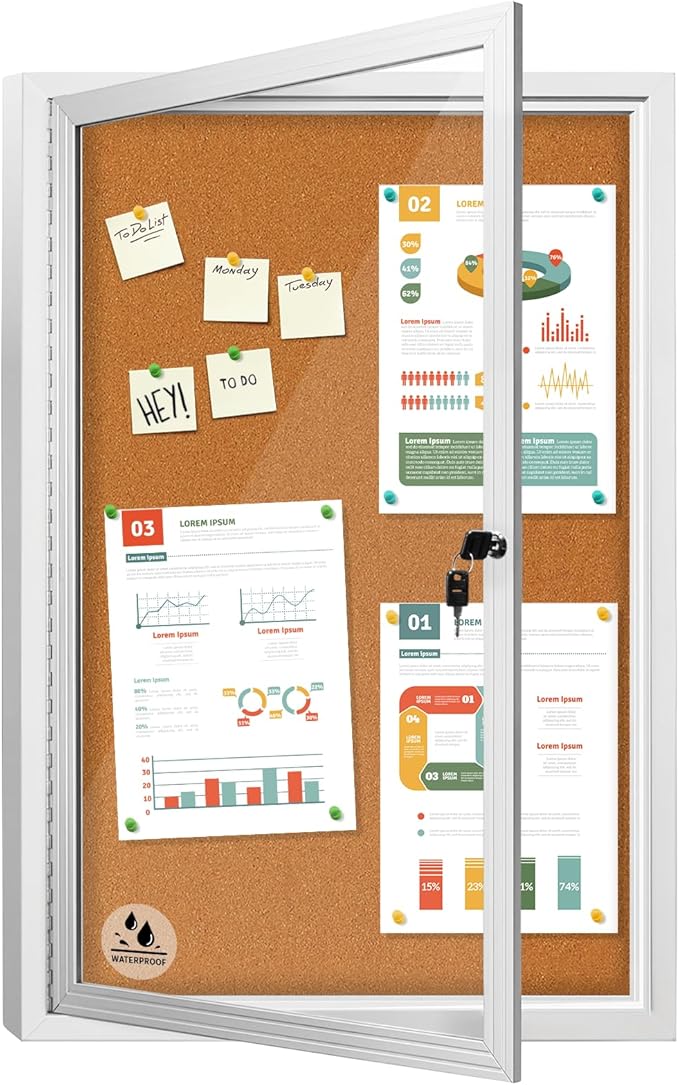 Lockable Outdoor Enclosed Bulletin Board, Weatherproof Cork Noticeboard