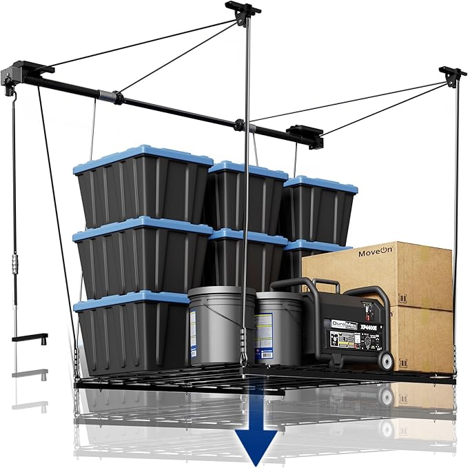 FLEXIMOUNTS GL1 Overhead Garage Lifting Storage Rack, 4x4 Ft Heavy-Duty Metal