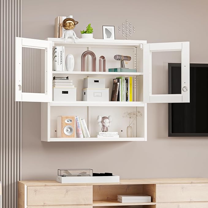 VINGLI Metal Wall Cabinet with Locking Glass Doors, Adjustable Shelf, Wall