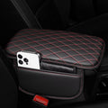 Upgraded Car Center Console Cover Fit for bZ4X Faux Leather Car Armrest Cover Cushion with 2 Storage Bags,Car Armrest Storage Box Interior Accessories(Black&Redline)