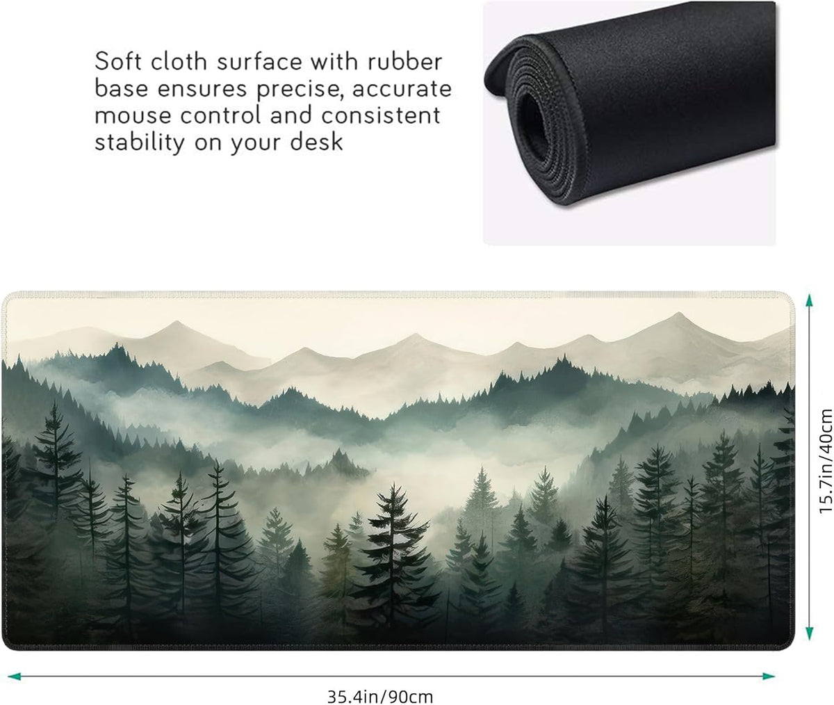 Misty Forest Large Mouse Pad,Gaming Keyboard Desk Pad,Extended Mouse Mat Non-Slip Rubber Base with Stitched Edges for Office Game Home XXL 35.4"x15.7"