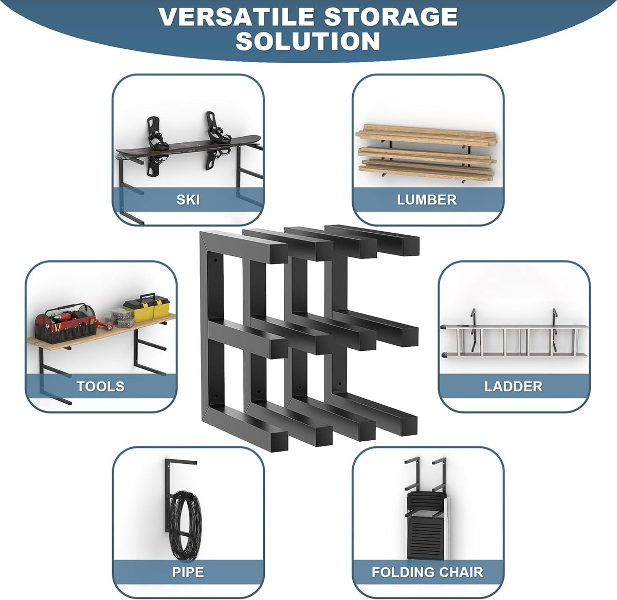 Ultrawall Lumber Storage Rack Wall Mount Wood Storage Racks, Metal Wood Organizer Racks for Shed, Workshop, Garage, Holds Up 220 LBS Per Level (Pack of 4, Black)