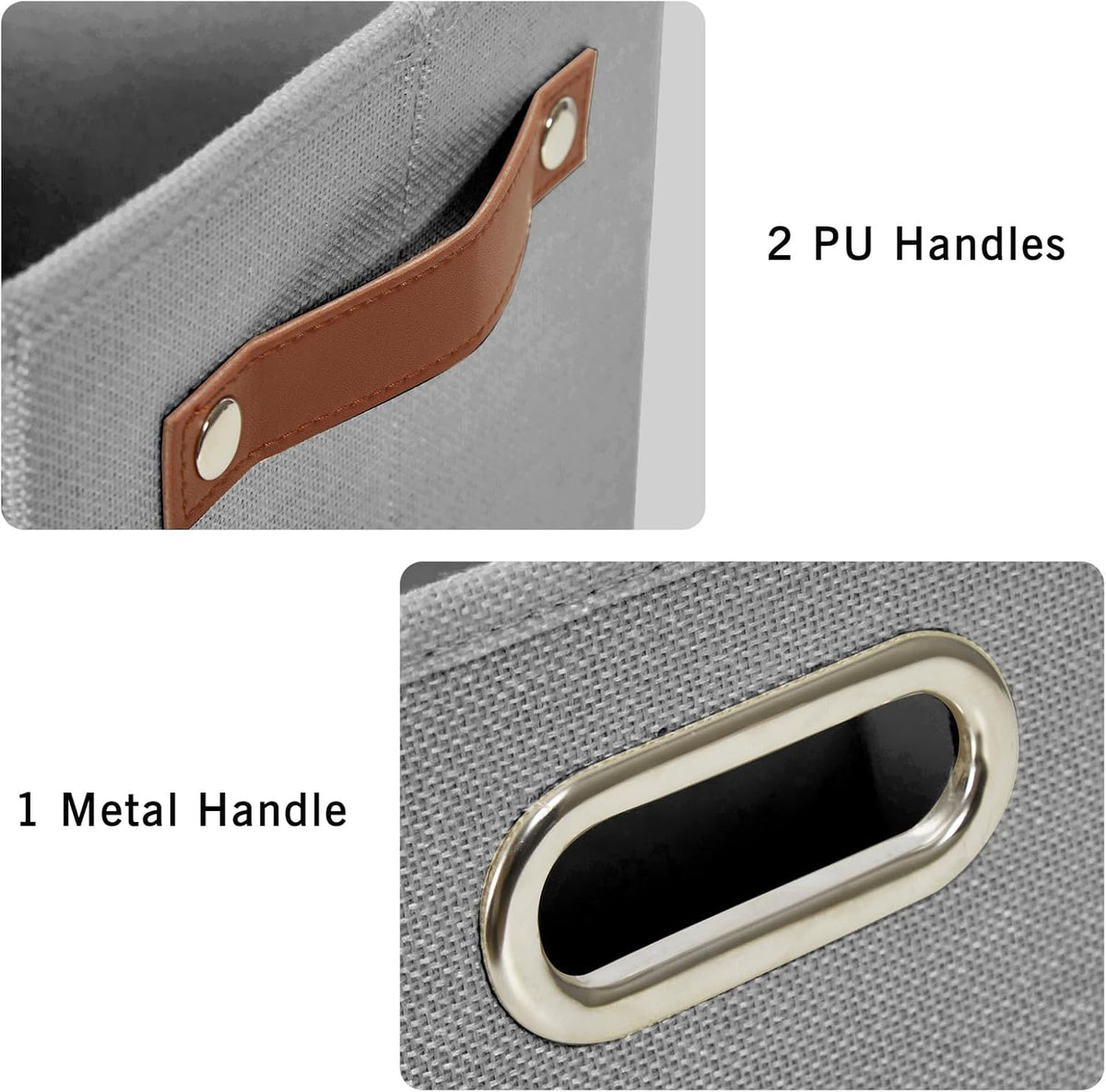 Large 3-Pack Foldable Fabric Storage Bins with Durable PU & Metal Handles, Collapsible Storage Baskets for Shelves, Home Storage, Closet Organizers, Living Room(14.9"x9.8"x9.8", Grey)