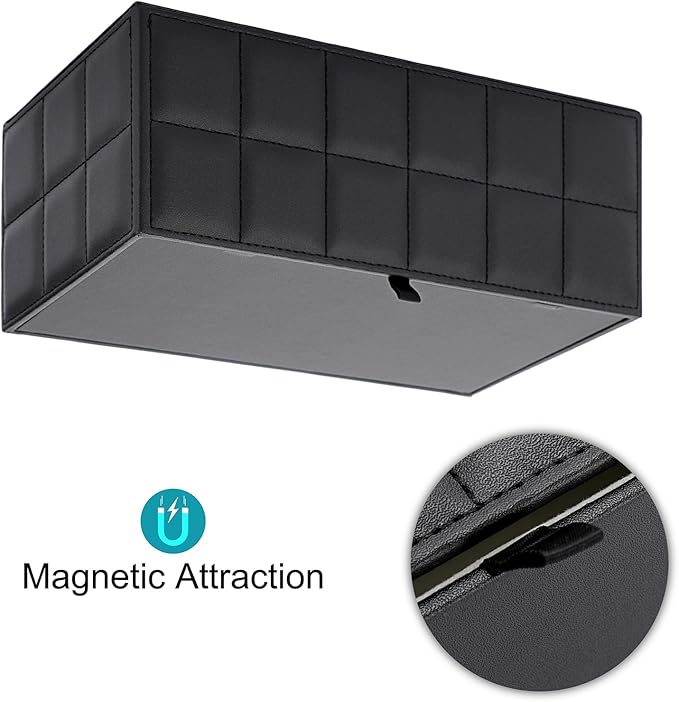 Sumnacon Rectangular Leather Tissue Box Cover - Stylish Tissue Box Holder with Magnetic Bottom, Decorative PU Tissue Box for Vanity Dresser Night Stand Table Countertop Home Office Car,Grid Black