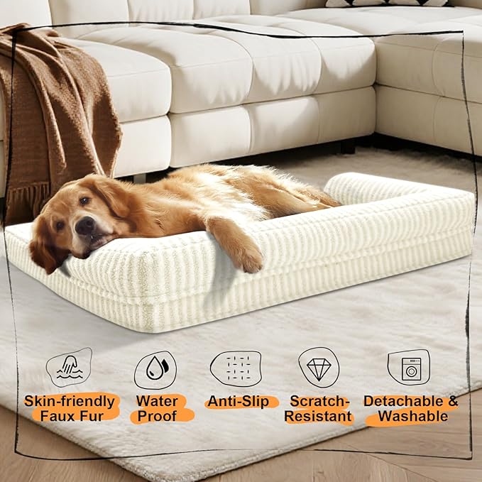 Large Dog Bed Waterproof Orthopedic Foam Dog Beds for Large Dogs Sofa Comfy Pet Bed with Washable Removable Cover & Non-Slip Bottom