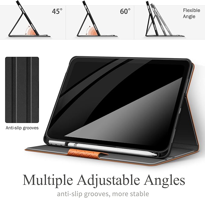 auaua Case for iPad (A16) 11th Generation 11 Inch 2025, iPad 10th Generation 10.9 Inch 2022, with Pencil Holder, Auto Sleep/Wake, Adjustable Stand, PU Leather (Brown)