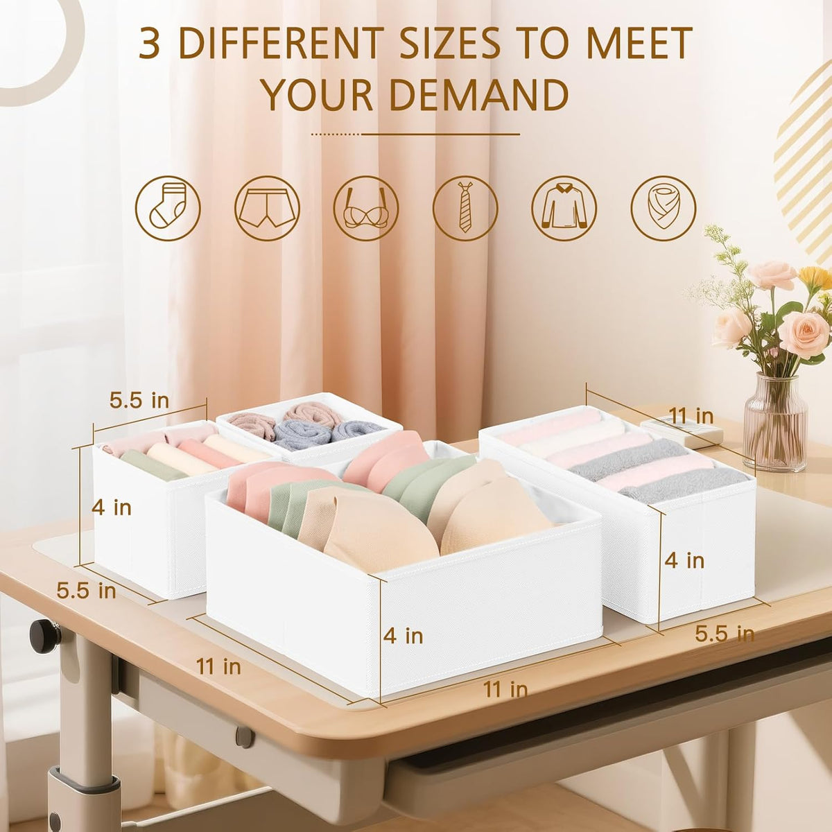 Criusia 15 Pack Drawer Organizer for Clothes, Foldable Dresser Dividers with 3 Sizes, Fabric Storage Bins – White