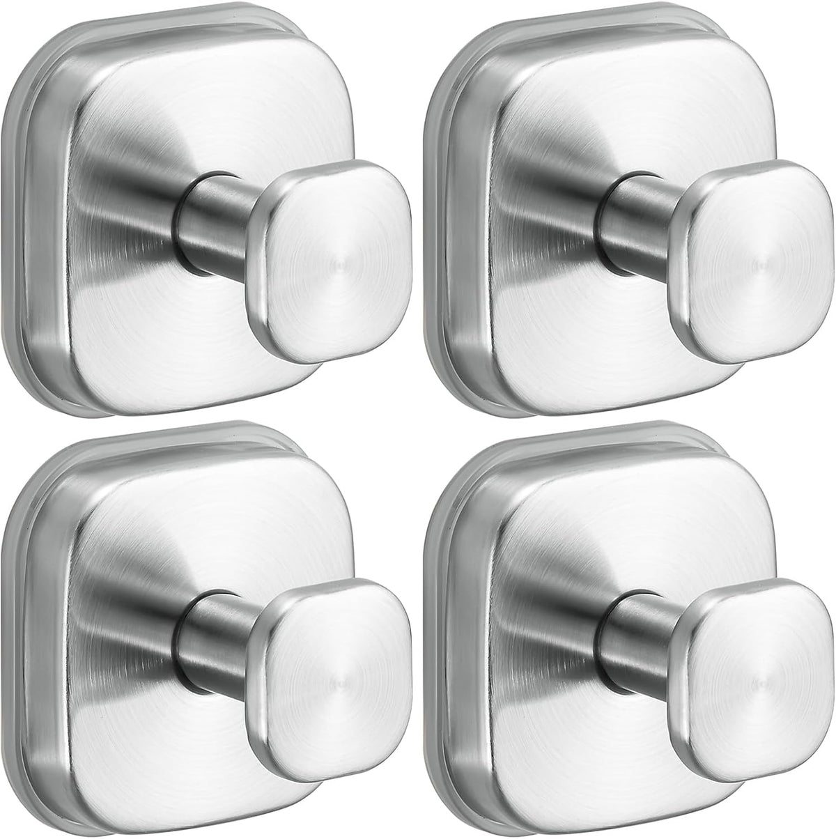 Suction Cup Hooks for Shower - Resuable Bathroom Hooks for Towels, Robes & Loofah - No-Drill Mounting on Kitchen,Walls,Metal,Glass,Mirrors,Tile & Smooth Non-Porous Surfaces (4, Brushed Nickel)