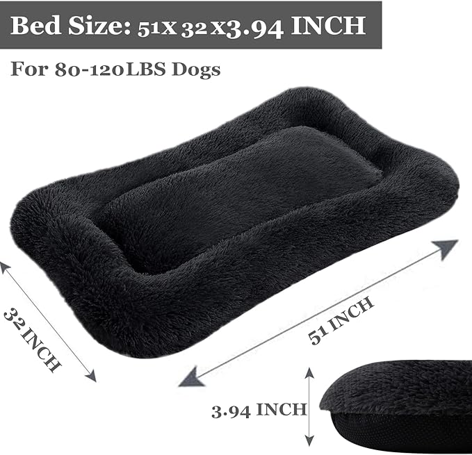 Coohom Deluxe Plush Dog Bed Pet Cushion Crate Mat,Fulffy Comfy Kennel Anti-Slip Washable Pad for Medium Large X-Large Dogs(XX-Large, Black)
