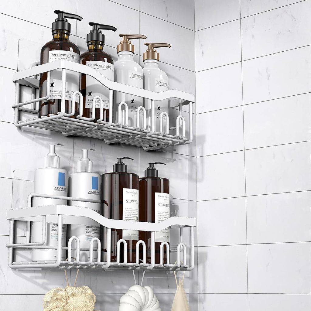 Shower Caddy 2 Pack,Adhesive Shower Organizer for Bathroom Storage&Home Decor&Kitchen organizers and storage,No Drilling,Large Capacity,Rustproof Stainless Steel Bathroom Organizer,Bathroom Decor Sets