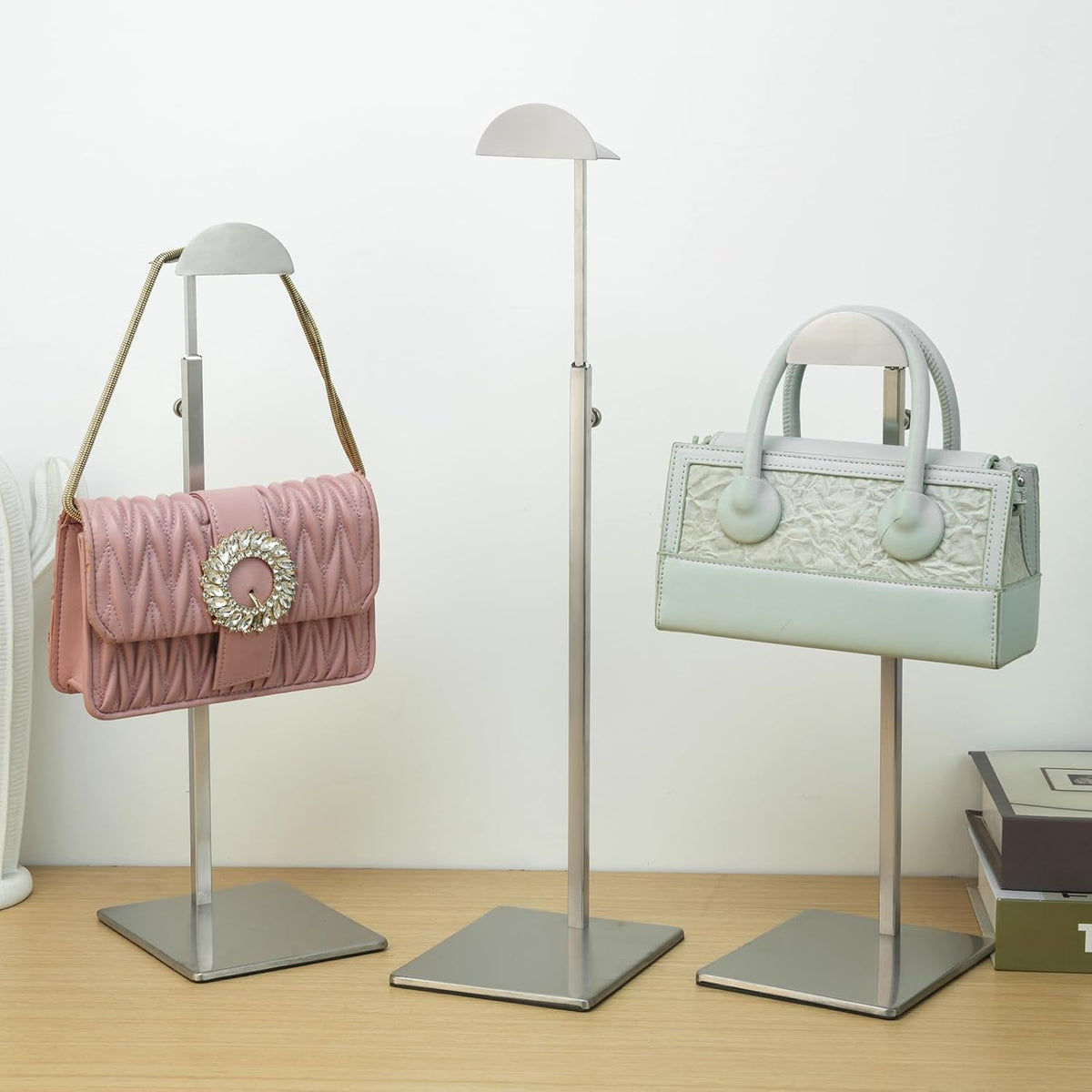 Purse Display Stand 3PCS More Thickened Base Handbag Rack for Bag Organizer Stainless Steel Adjustable Height Home Store Boutique Counter Vendors