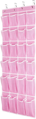Hanging Shoe Organizer, Over The Door Shoe Organizer with 24 Breathable Mesh Pockets for Men Women Kids Hanging Shoe Storage Rack Organizer Size:58x21 Inch（Pink）