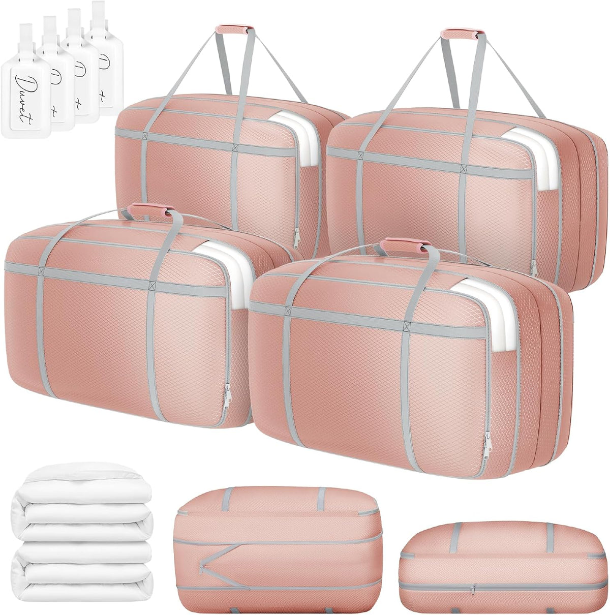 DIMJ Large Comforter Storage Bag with Handls, 100L Washable Blanket Storage, Compression Packing Totes Moving Bags With Zipper, Space Saving Containers For Pillow, Clothes, Bedding, 4 PCS