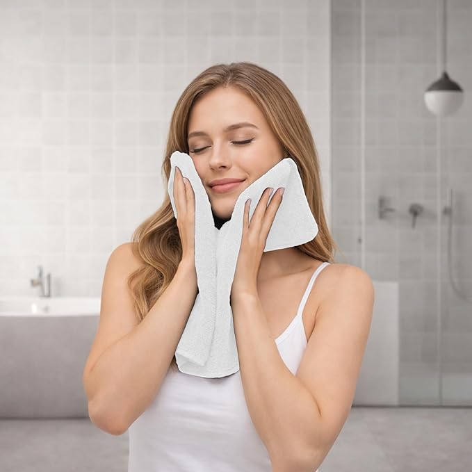 RIVERSIDE 3-Piece Towel Set, 1 Bath Towel, 1 Hand Towel, 1 Washcloth, 550 GSM Ring Spun Cotton, Soft, Quick Dry, Absorbent Bathroom Towels for Home, Gym, Spa, White