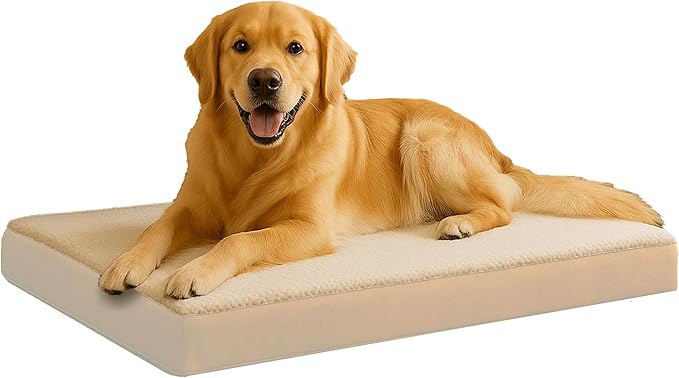 PETMAKER Orthopedic Dog Bed - 2-Layer Memory Foam Bed with Machine Washable Sherpa Top Cover - 36x27 Mattress for Large Dogs up to 65lbs (Tan)