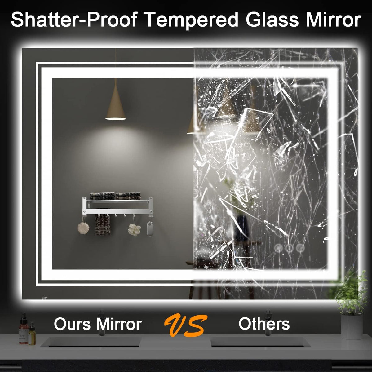 Snowdool 23x35 LED Bathroom Mirror with Front and Backlight, Dimmable Lighted Bathroom Vanity Mirror with Anti-Fog, Memory Function,Tempered Glass(Horizontal/Vertical) | Front and Backlit, Dimmable, Anti-Fog, Tempered Glass