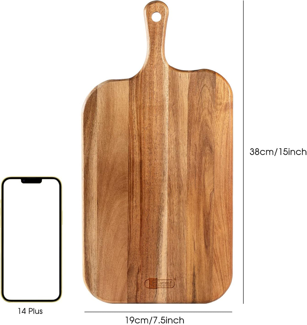 Serving Board, Acacia Wood Cutting Board with Handle Wooden Cheese Board Charcuterie Boards Wood Board for Food Bread Fruit 15x7.5x0.6 Inch