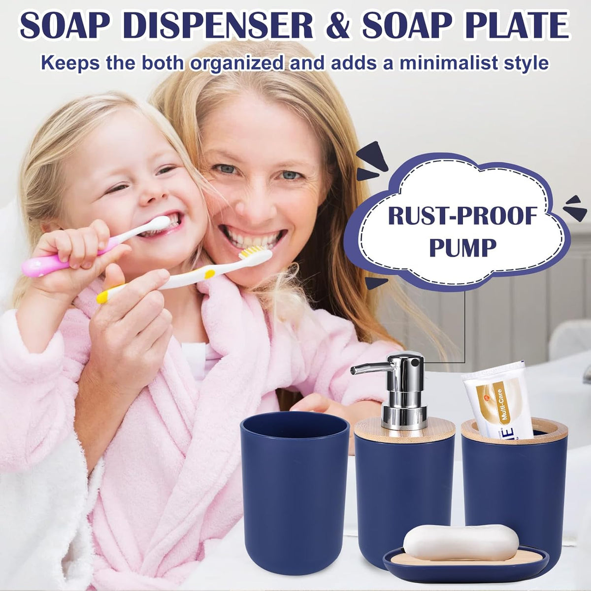 iMucci Bathroom Accessories Bathroom Sets with Shower Curtain, Bath Towel Set, Trash Can, Toilet Brush, Soap Dispenser, Bathroom Accessories Set Complete