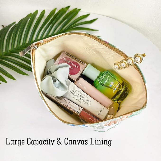 STARDW Aesthetic Floral Makeup Bag Cute Small Cosmetic Bags for Women Girls, Travel Toiletry Bag Large Capacity Zipper Makeup Pouch, Purse Organizer Pouches