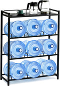 5 Gallon Water Bottle Holder 9-Tray 3/5 Gallon Water Jug Rack with Top Shelf Heavy Duty 5 Gallon Water Jug Stand for Kitchen, Office, Garage, Black