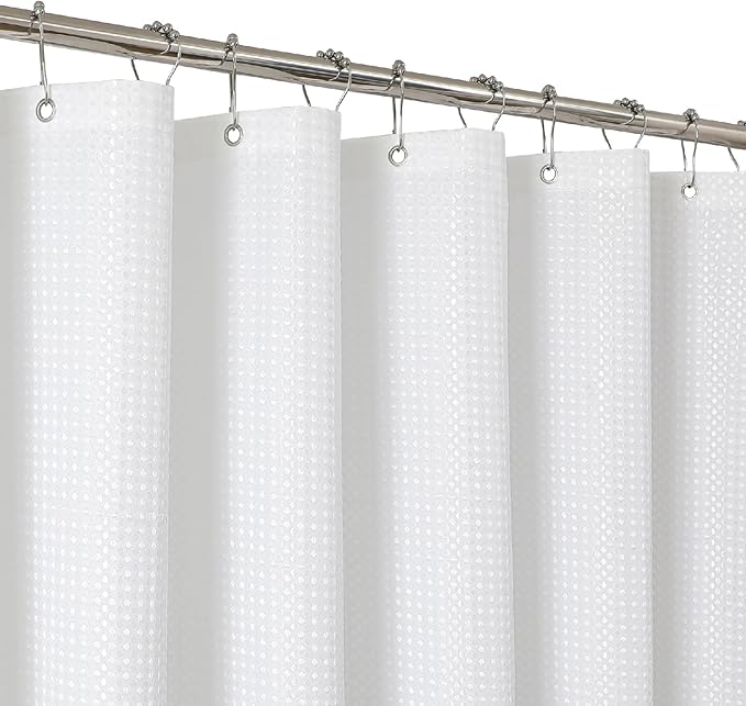 THAIGEE 2-in-1 Waterproof Fabric Shower Curtain - No Separate Liner Needed, Hotel-Style Waffle Weave, Effortless Cleaning & Washable Bathroom Shower Curtain Set,72Wx78H,White