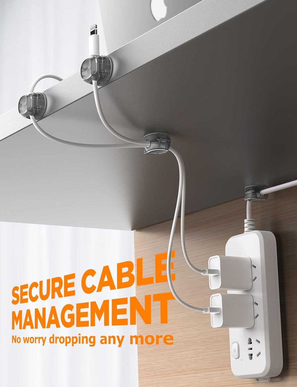 Cable Clips - Chfeila Latest Dual Spring Cord Organizer with Clasp Lock, 6Pack [Max Stability] Desk Cable Management, Adhesive Phone Charging Wire Holder for Nightstand/Car/Wall, Office Accessory
