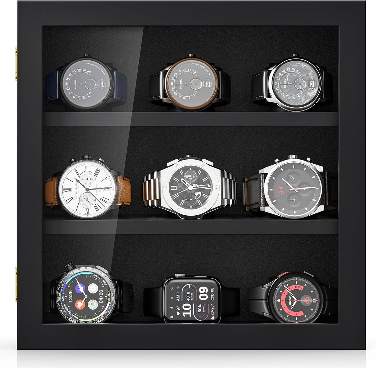 TJ.MOREE 9-Slot Watch Display Case, Wall Mount Wooden Watch Box, Vertical Storage Men’s Watch Box