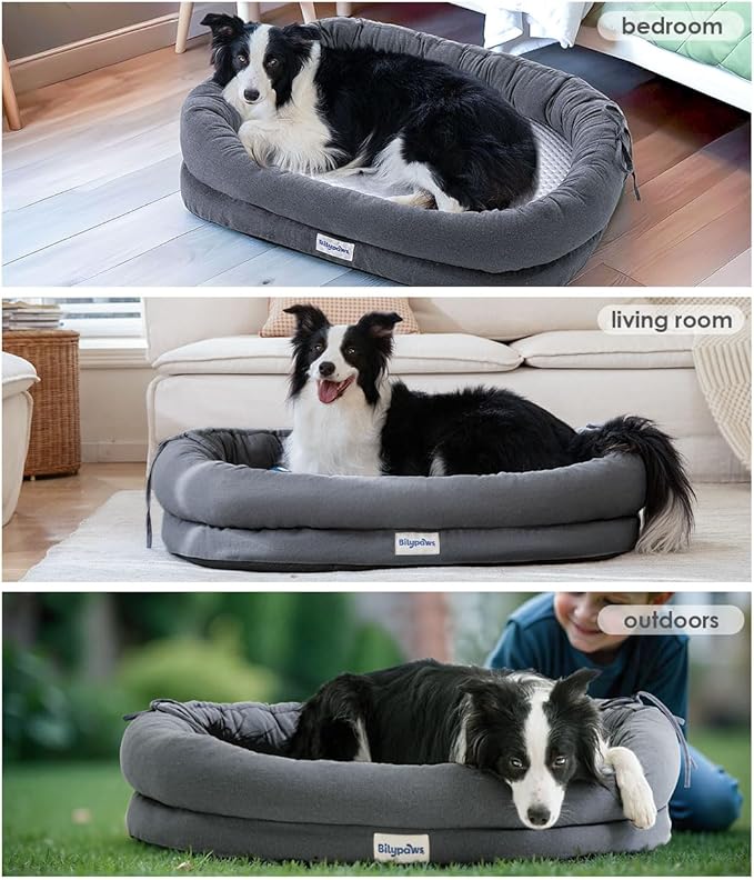 bilypaws Orthopedic Dog Bed for Small Dogs, Pet Sofa Bed with Egg Crate Foam, 4-Sided Bolster, Removable Washable Cover & Anti-Slip Bottom, Small Dark Gray