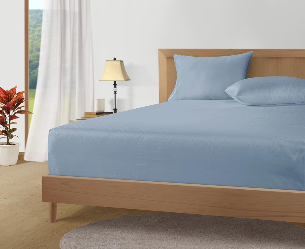 LANE LINEN Pillow Case Covers King, Set of 2, 100% Egyptian Cotton Sateen, Soft Cool & Smooth 1000 Thread Count Pillow Cases - Swiss Dot - French Blue
