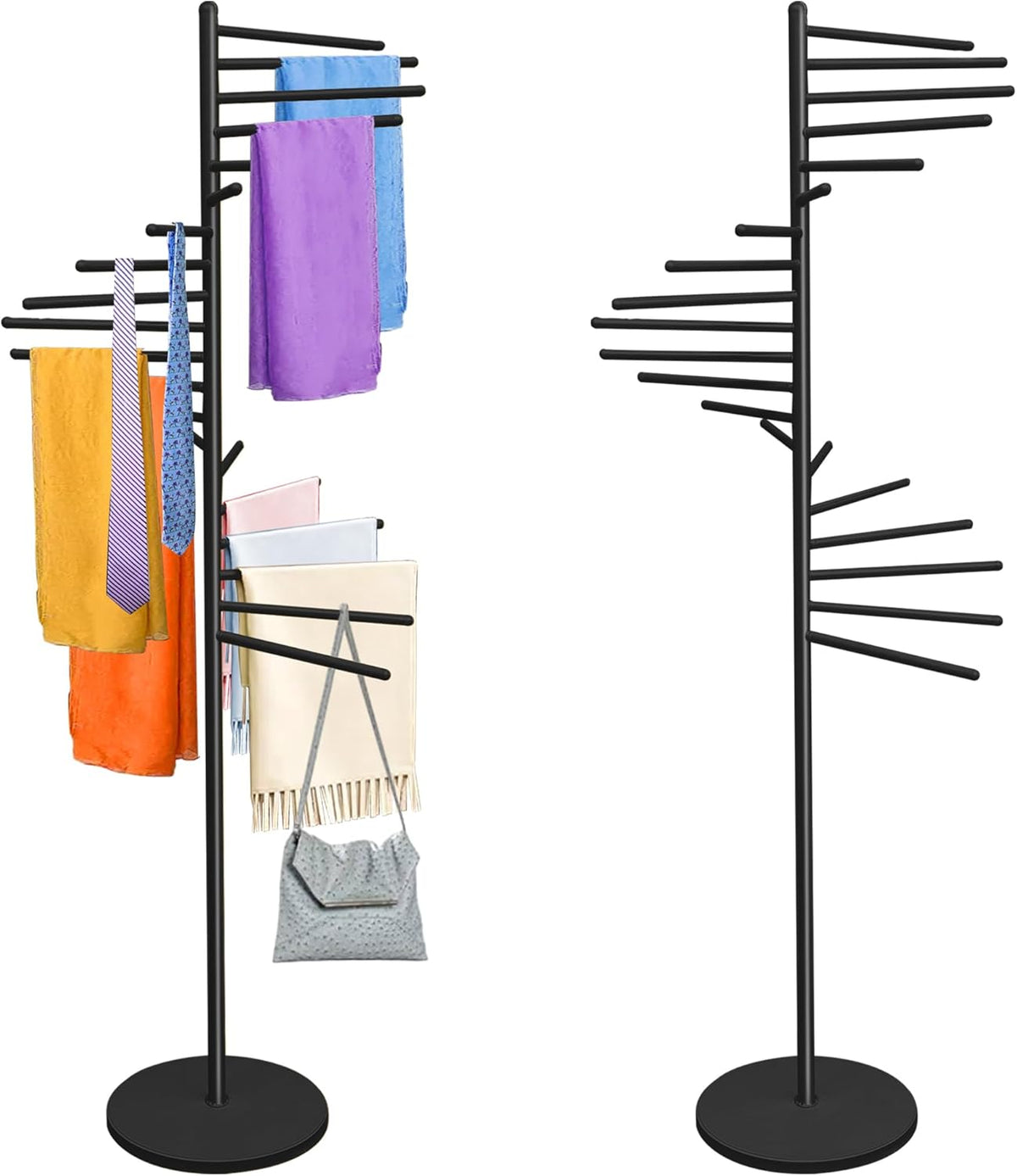 Royxen Scarf Organizer 20 Tiers, Hijab Organizer 60" Height, Purse Holder, Scarf Display for Clothing Store, Home, Black