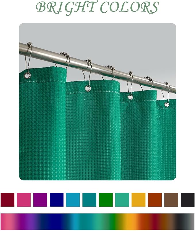 ggaimwf 72x96 Inch Solid Color Shower Curtain for Bathroom Waffle Bath Water Resistant Fabric Curtains Sea Green Modern Thick Shower Stall Curtain with Metal Hooks