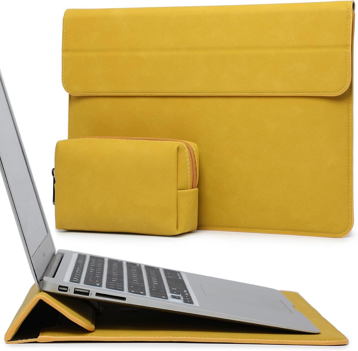 HYZUO 15-16 Inch Laptop Sleeve Case with Stand Feature for MacBook Pro 16 M4/M3/M2/M1 Pro/Max 2025-2019, XPS 15, MacBook Pro 15 2015-2012, Samsung Galaxy Book Flex/Pro 15, Olive Yellow