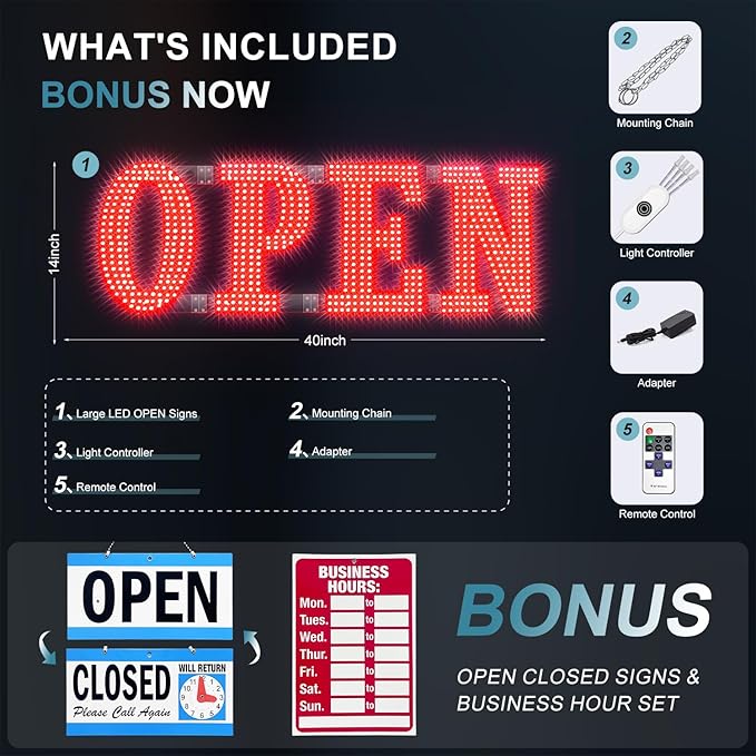 40" x 14" Large LED Open Signs