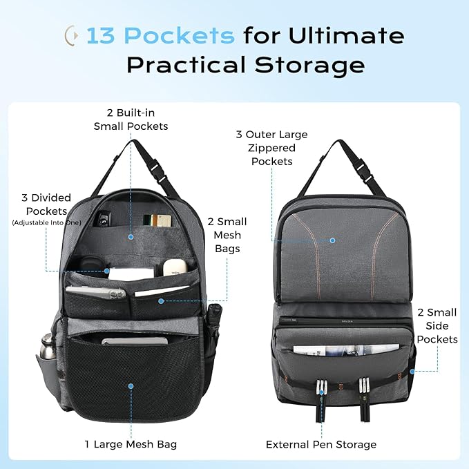 Coverado Backseat Car Organizer, Heavy-Duty Durable Dual-Way Use Car Back Seat Organizer Waterproof with Reinforced Pockets, Zipper Closure Design, Protect Valuables from Spills, Keeps Car Tidy