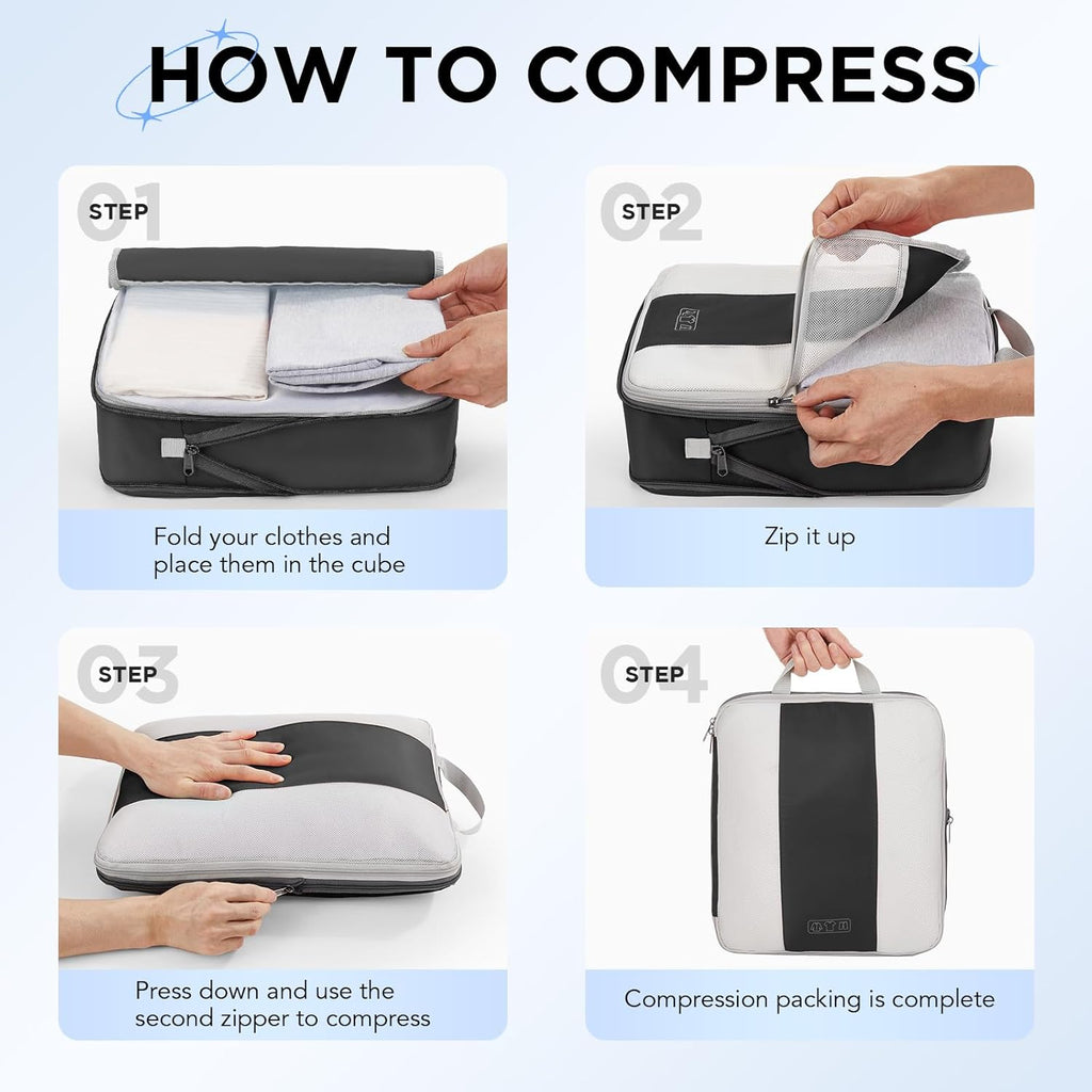 8 Set Compression Packing Cubes for Travel Essentials,Compressible Expandable Packing Cubes for Suitcase,OlarHike Luggage Organizer Bags for Travel,Handy Helper for Organizing Clothes(Black)