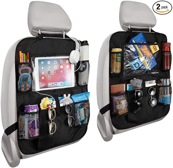 Car Back Seat Organizer with Tablet Holder, 17.3x24.4 inch, Multi-Pocket Storage, 2-Pack, Black