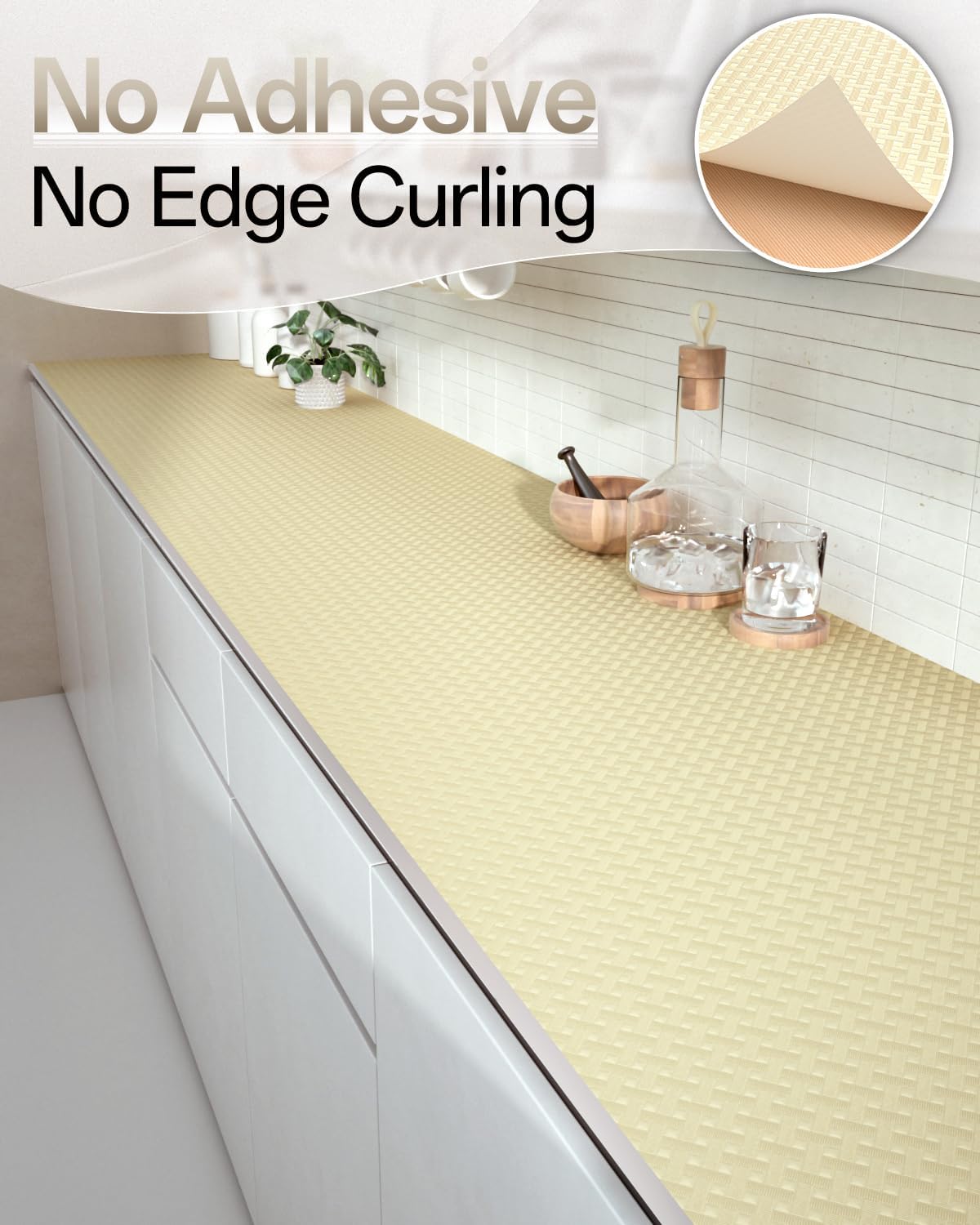Shelf and Drawer Liner for Kitchen Cabinet, Non-Adhesive 24in x 360in Waterproof Contact Paper Refrigerator Liners Thickened Durable EVA Material Non Slip Mat for Dresser Cupboard Pantry Protector