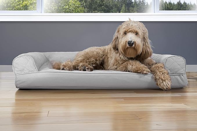 Furhaven Cooling Gel Dog Bed for Large/Medium Dogs w/ Removable Bolsters & Washable Cover, For Dogs Up to 55 lbs - Quilted Sofa - Silver Gray, Large