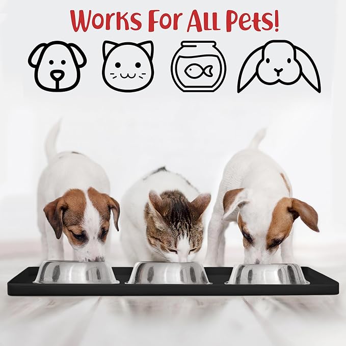 DogBuddy Dog Food Mat – Waterproof Dog Bowl Mat for Food and Water, Silicone Pet Feeding Mats for Floors, Non-Slip Placemat with High Edges for Dogs Bowls, Puppy Essentials (Small: 19"x12", Black)