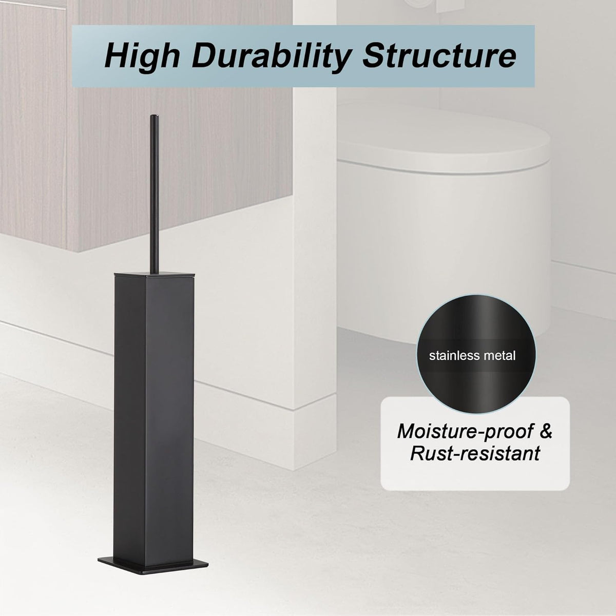 Black Toilet Brush and Holder,Toilet Bowl Brush with Extra Long Handle