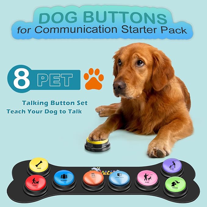 Dog Buttons for Communication Starter Pack 8 Dog Talking Button Set, 30s Voice