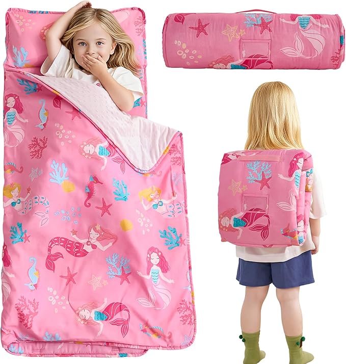DJY Toddler Nap Mat,Kid Slumber Bag with Removable Pillow & Minky Blanket,Soft Sleeping Mat Perfect for Daycare,Preschool,Kindergarten,Travel