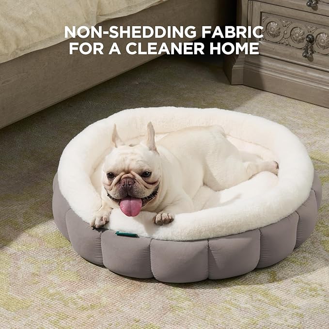 BALANCE Cat Beds for Indoor Cats, Washable Round Dog Bed, Donut Dog Bed with Anti-Slip Bottom for Small Dogs, 28 Inches, Goat