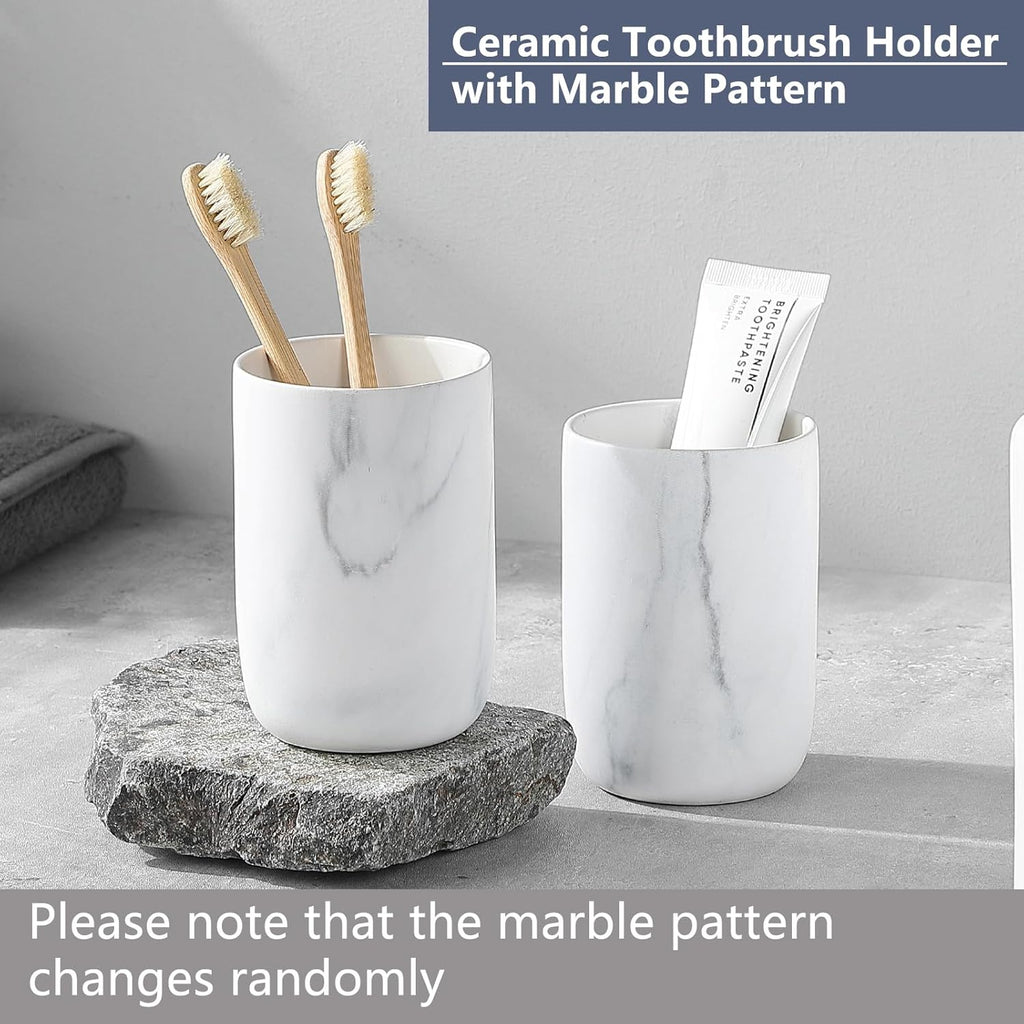 Marble Toothbrush Holders for Bathrooms - 1 Cups Ceramic Toothbrush Toothpaste Holders, White Marble Bathroom Tumbler Cups Reusable Toothbrush Mouthwash Cup, Bathroom Counter Organizer.