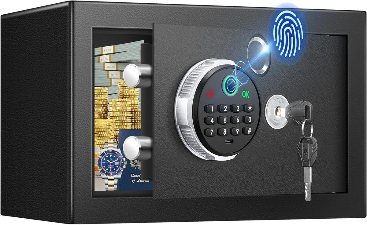 0.5 Cuft Biometric Safe Box with Fireproof Waterproof Bag, Anti-Theft Dual Alerts, Mute Mode, Digital Security for Business